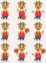 Funny Giraffe Basketball cartoon set