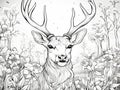 Deer with big antlers in the meadow. Hand-drawn illustration. Deer coloring page. Hand drawn pencil drawing . Royalty Free Stock Photo