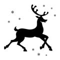 Deer black vector silhouette with black snowflakes