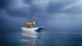 Deer standing on a boat in the ocean