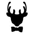 The deer with the bow tie.Male outline.Deer head silhouette isolated.The object on a white background