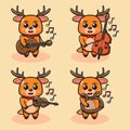 Vector illustration of cute Little Deer Play Music cartoon set. Royalty Free Stock Photo