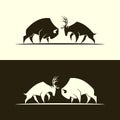 Deer and buffalo bull cut out silhouette