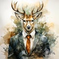 deer businessman in business suit watercolor