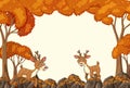 Deer cartoon character in blank autumn forest scene