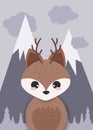 Deer cartoon illustration design.Cute bambi animal. Merry christmas card