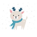 Deer cartoon illustration design. Cute bambi animal vector. Merry christmas card