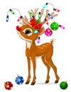 Deer with Christmas decorations. Deer and Christmas decorations