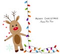 Deer with colorful light bulbs. Merry christmas and happy new year greeting card Royalty Free Stock Photo