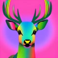 Deer Colorful Portrait In Detail Isolated On Bright Background - illustration