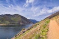 Deer Creek Reservoir Dam Trailhead hiking trail  Panoramic Landscape views by Heber, Wasatch Front Rocky Mountains. Utah, United S Royalty Free Stock Photo