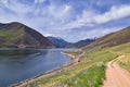 Deer Creek Reservoir Dam Trailhead hiking trail  Panoramic Landscape views by Heber, Wasatch Front Rocky Mountains. Utah, United S Royalty Free Stock Photo