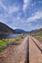 Deer Creek Reservoir Dam Trailhead hiking trail  Panoramic Landscape views by Heber, Wasatch Front Rocky Mountains. Utah, United S Royalty Free Stock Photo