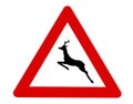 Deer crossing road sign isolated on white background. Caution wildlife Royalty Free Stock Photo