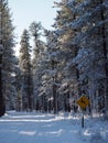 Deer crossing sign in snow