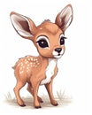 Deer cub illustration set for kids. Cute fawn standing bundle design on white backgrounds. Beautiful baby deer smiling cartoon