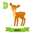 Deer. D letter. Cute children animal alphabet in vector. Funny c