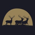 Deer in the dark foggy meadow. vector illustration. nature and wildlife