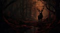 Gothic Illustration Of A Deer In A Dark Glowing Forest