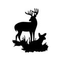Deer with doe, mammals, wild animals, wildlife, vector, illustration in black color, isolated on white Royalty Free Stock Photo