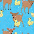 Deer duck childhood seamless pattern