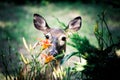 Deer eating flowers