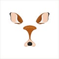 Deer face elements. Vector illustration. Animal character ears and nose. Video chart filter effect for selfie photo decoration. Ca