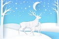 Deer and Fawn in Snowy Forest at Night Vector Royalty Free Stock Photo