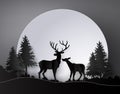 Deer in forest with full moon.