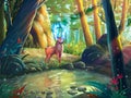 The Deer in the Forest with Fantastic, Realistic and Futuristic Style