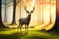 deer in a forest. landscape nature background. vibrant digital art. ai generated