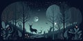 A deer in a forest at night with a full moon. Generative AI image. Royalty Free Stock Photo