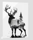 deer with forest pattern on white background