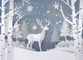 Deer in forest with snow. Royalty Free Stock Photo