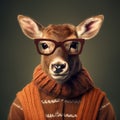 Charming Cartoon Deer Wearing Sweaters: Manipulated Photography Style