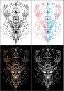 Deer graphic illustration t-shirt design and tattoo 4 color