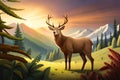 deer in a green forest. landscape nature background. vibrant digital art. ai generated