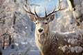 Deer gulet through the winter forest on a sunny day Royalty Free Stock Photo