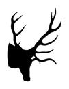 Deer head with antlers silhouette isolated on white background. Reindeer, proud Noble Deer male trophy. Powerful buck.