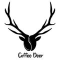 Deer head coffee bean vector logo for branding a coffee cafe, shop, barista, roasting, bean