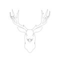 Deer head contour with large antlers made of black lines on a white background. Front view. Vector illustration Royalty Free Stock Photo