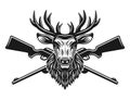 Deer head and crossed rifles vector illustration Royalty Free Stock Photo