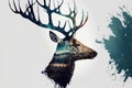 Deer head with double exposure on a white backdrop