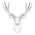 Deer head frame with large antlers from black lines on a white background. Front view. 3D. Vector illustration Royalty Free Stock Photo