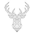 Deer head, geometric polygonal reindeer illustration, outline. Poster, logo, wall art. Line art