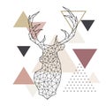 Deer head in a geometric style on abstract background with triangles.