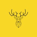 Deer head and horns polygonal design. Black color vector with yellow background Royalty Free Stock Photo