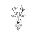 Deer head portrait. Stylized drawing reindeer in simple scandi style. Nursery scandinavian art. Black and white vector Royalty Free Stock Photo