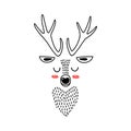 Deer head portrait. Stylized drawing reindeer in simple scandi style. Nursery scandinavian art. Black and white vector Royalty Free Stock Photo