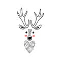 Deer head portrait. Stylized drawing reindeer in simple scandi style. Nursery scandinavian art. Black and white vector Royalty Free Stock Photo